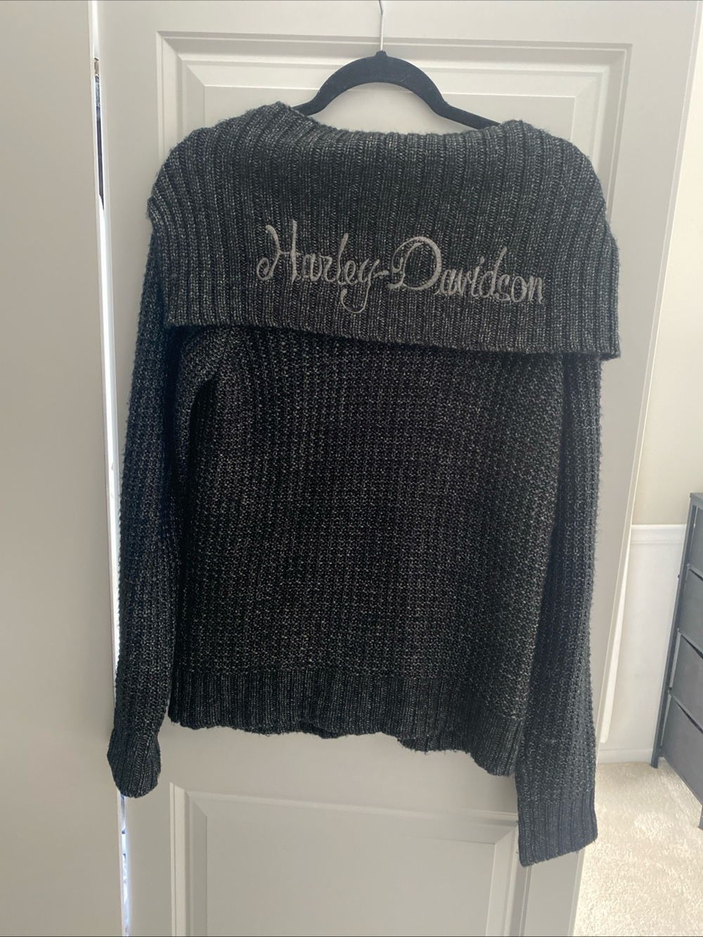 Harley Davidson Black Knit Cardigan Sweater Embroidered Womans Large